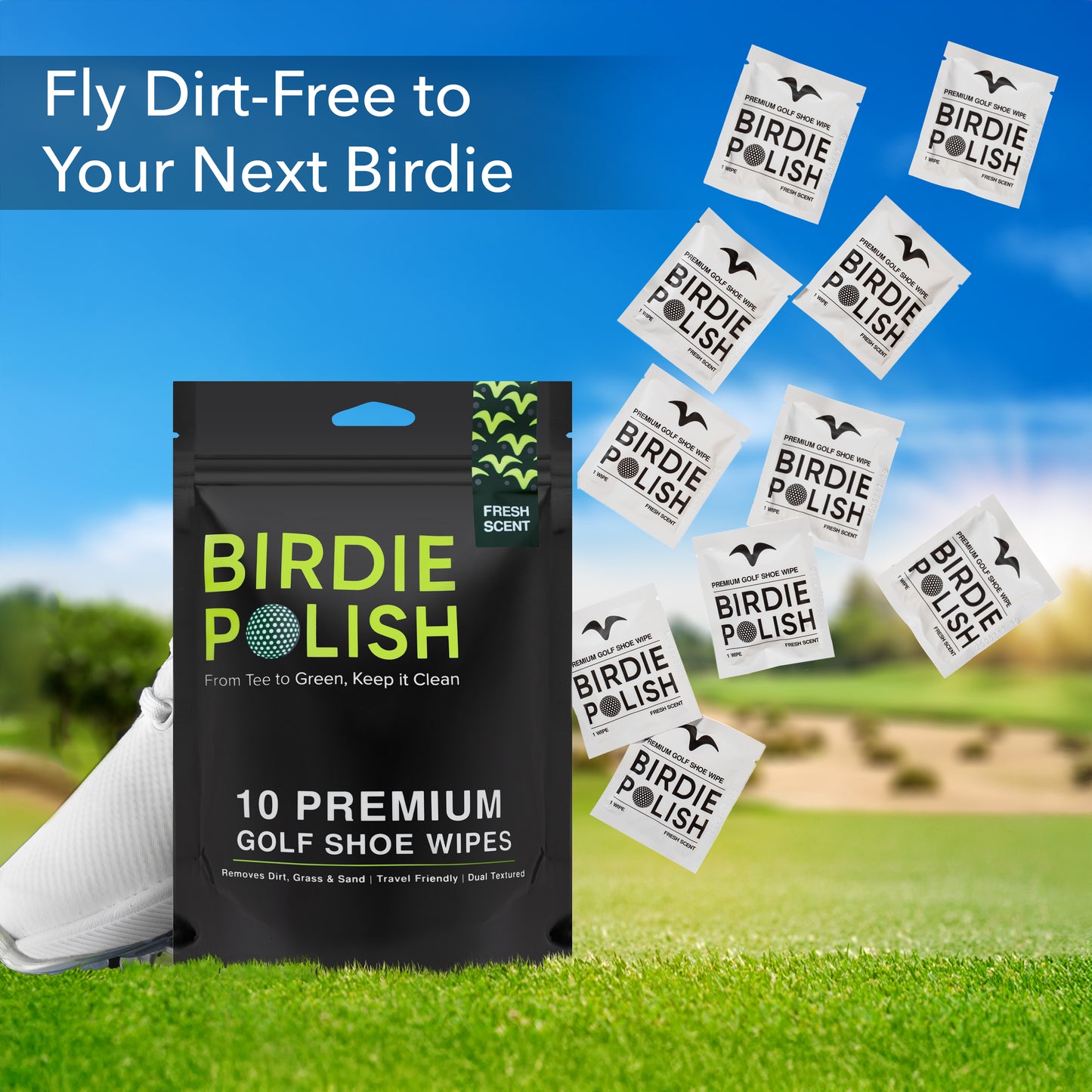 Birdie Polish Premium Golf Shoe Cleaning Wipes (10pk)