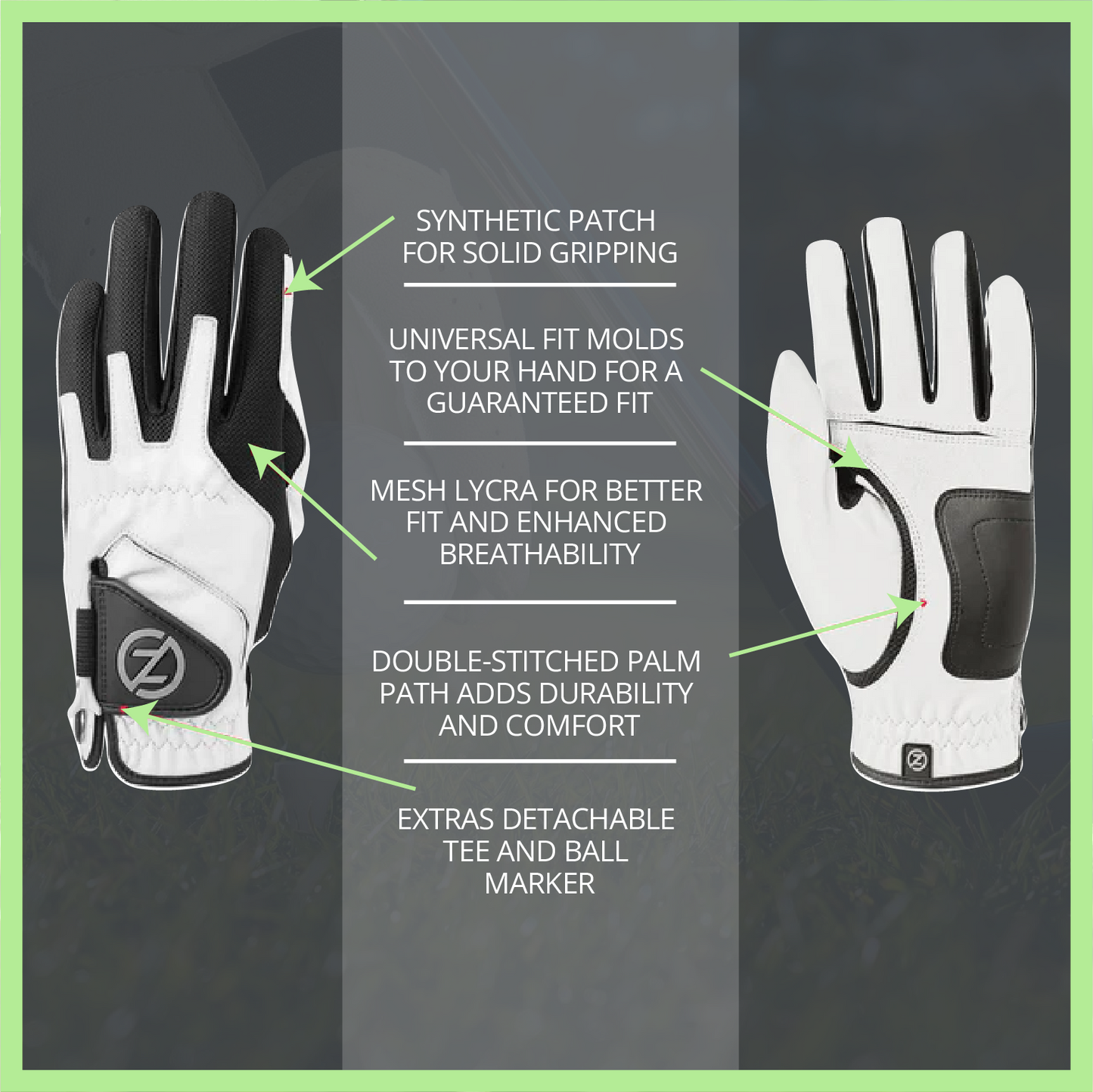 Women's Zero Friction Compression Golf Glove (4 Pack + 16 White Tees)