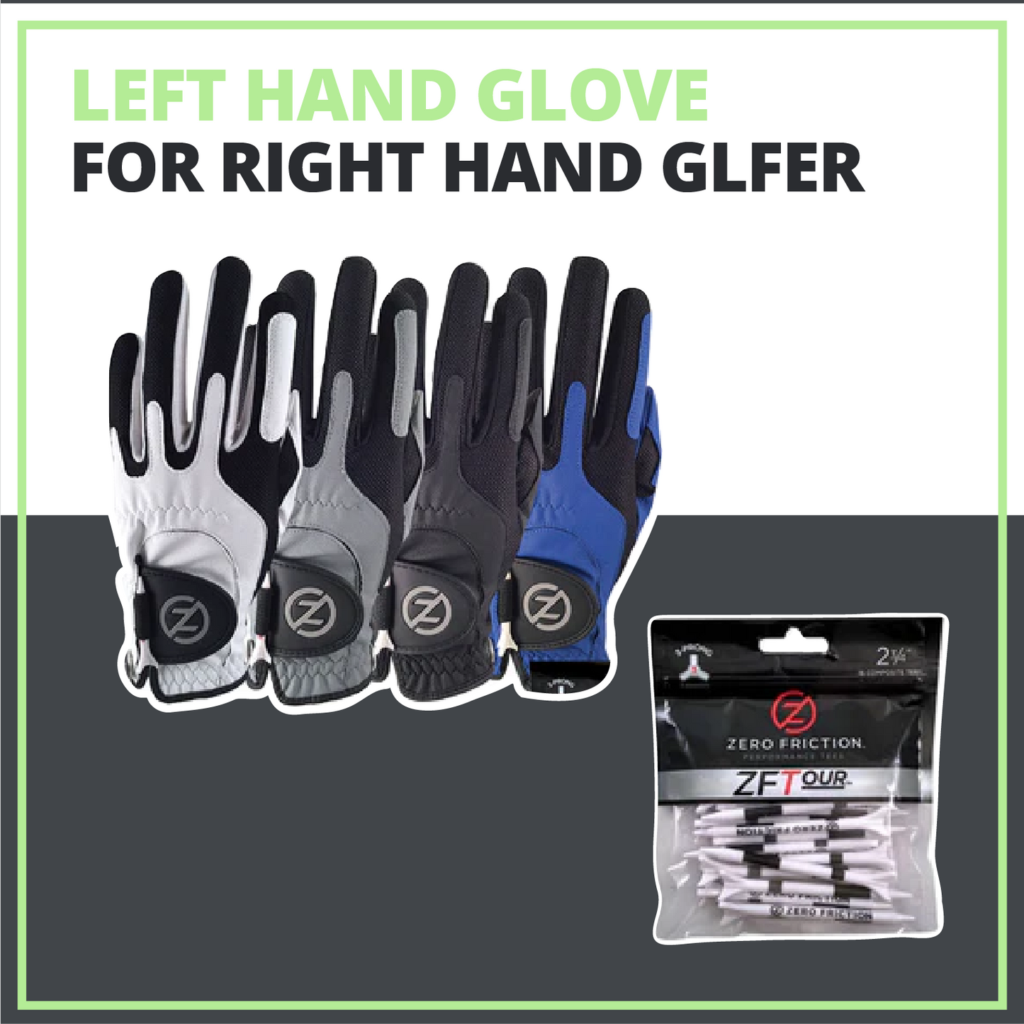 Zero Friction Men's Compression Golf Glove (4 Pack + 16 White Tees)