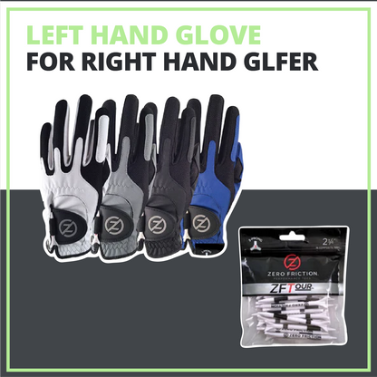 Zero Friction Men's Compression Golf Glove (4 Pack + 16 White Tees)