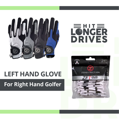 Zero Friction Men's Compression Golf Glove (4 Pack + 16 White Tees)