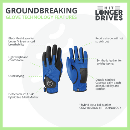 Zero Friction Men's Compression Golf Glove (4 Pack + 16 White Tees)