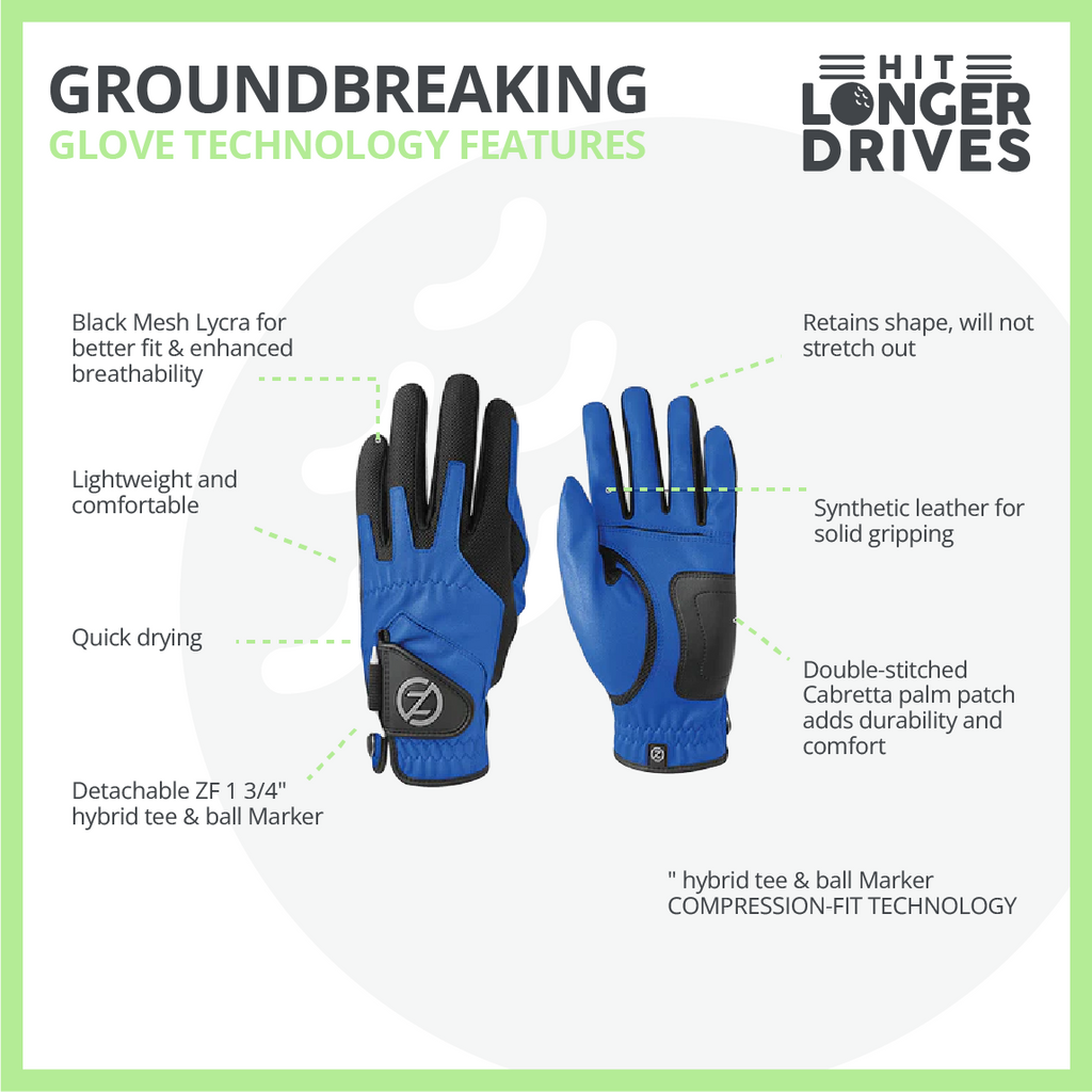 Zero Friction Men's Compression Golf Glove (4 Pack + 16 White Tees)
