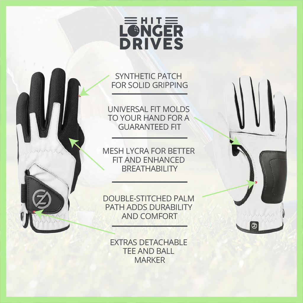 Women's Zero Friction Compression Golf Glove (4 Pack + 16 White Tees)