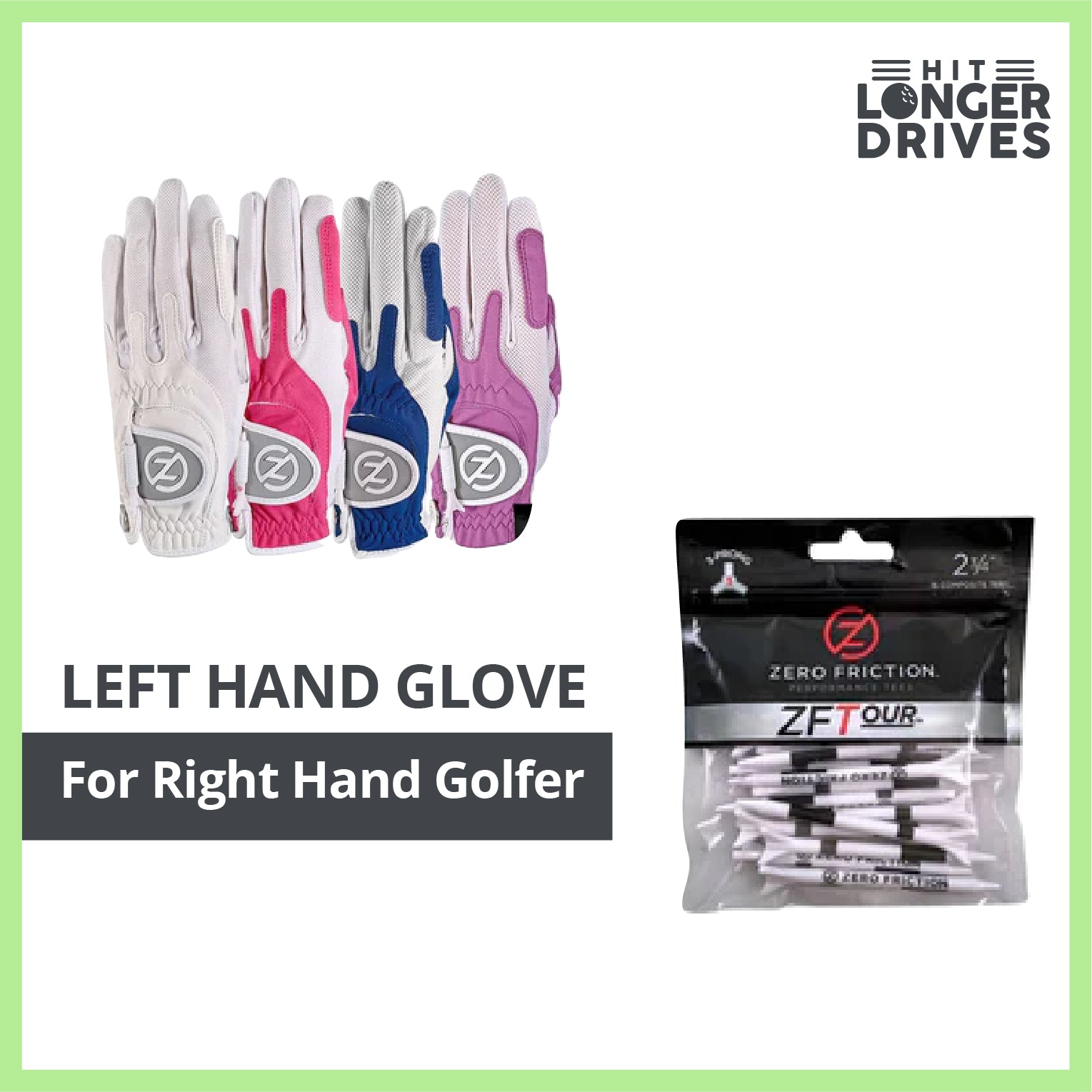 Women's Zero Friction Compression Golf Glove (4 Pack + 16 White Tees)