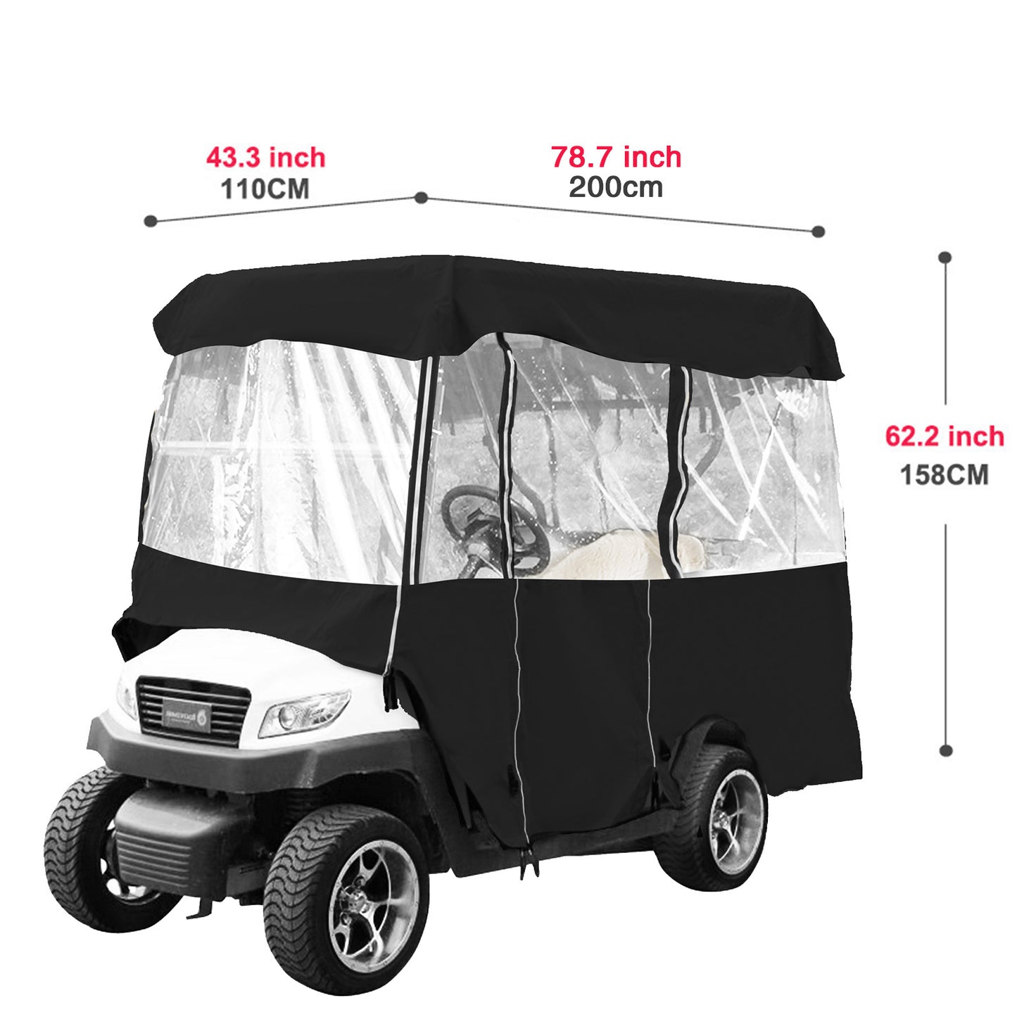 Golf Cart Enclosure, 4Person Golf Cart Cover 300D Waterproof Driving Enclosure With Transparent Windows