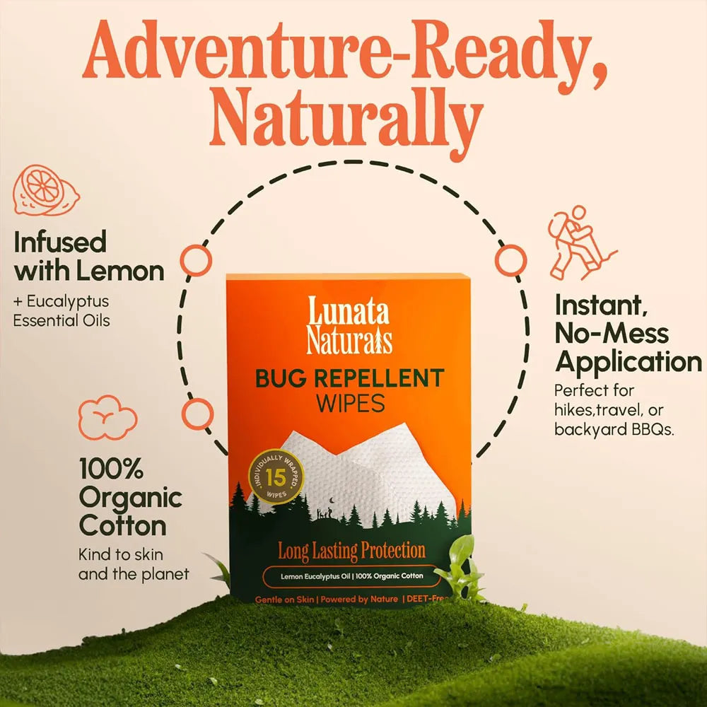 Luna Naturals Bug Repellent Wipes – 15 Individually Wrapped Wipes