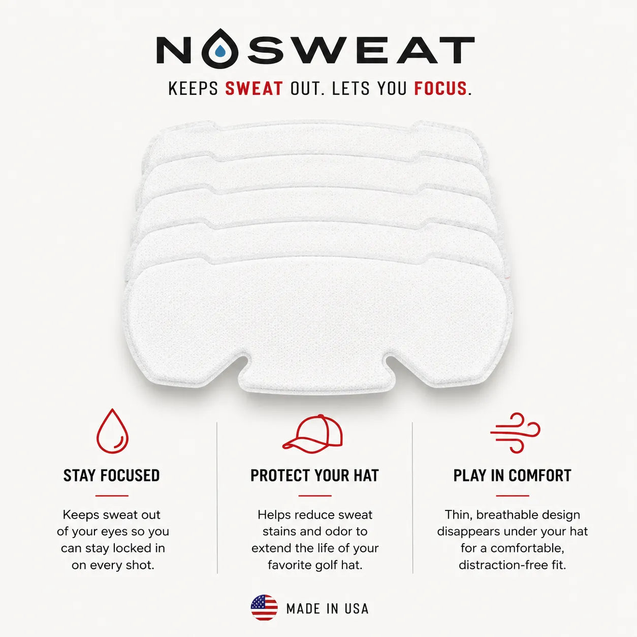 NoSweat® Golf Hat Liners | 6-Pack Sweat-Absorbing Hat Pads