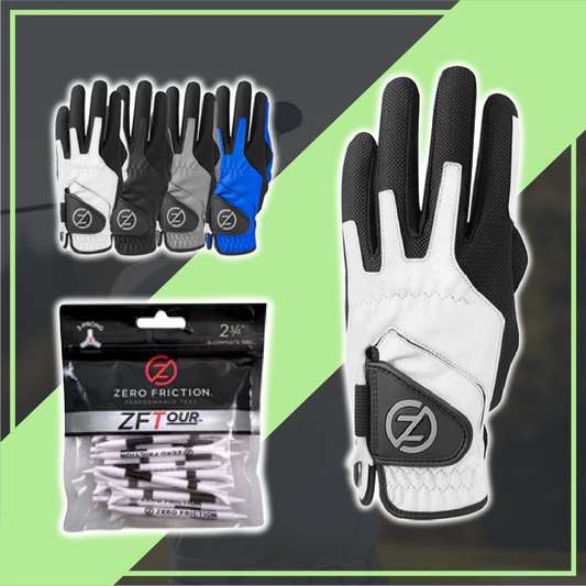Zero Friction Men's Compression Golf Glove (4 Pack + 16 White Tees)